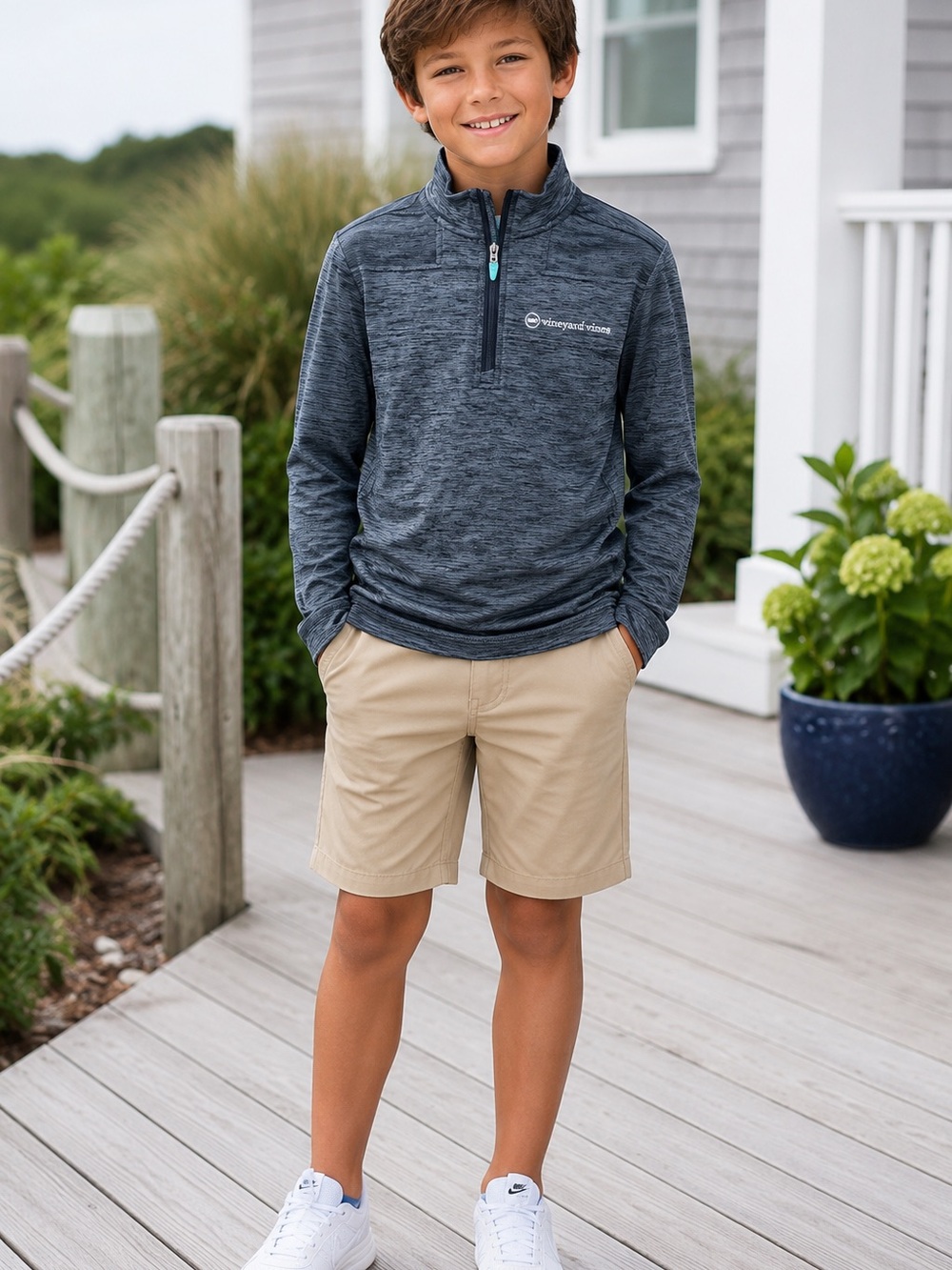 NWT Vineyard Vines Boys Shep Shirt Quarter-Zip Performance Pullover - Size Small